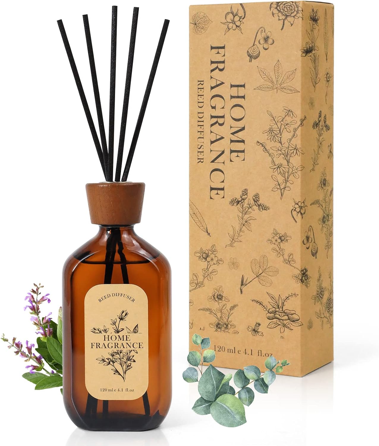 Reed Diffuser Eucalyptus Sage Fragrance - 120ml, Room Fragrance Diffuser For Home, Bedroom, Living Room, Office