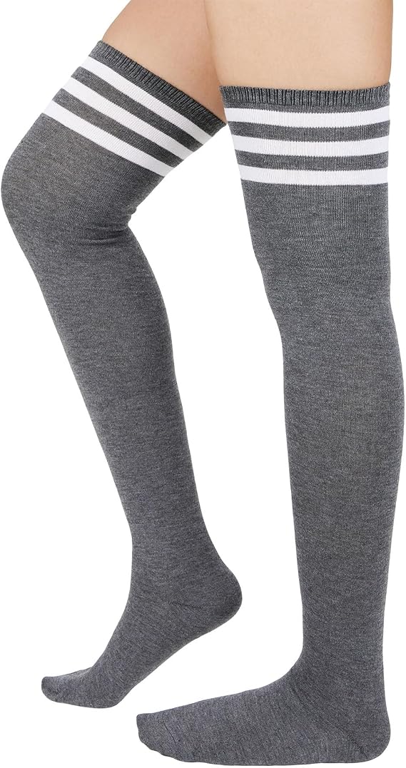 Zando Thigh High Socks for Women Striped Knee High Stockings