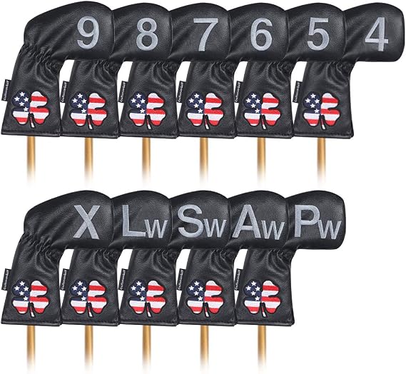 USA Flag Clover Iron Head Covers Set