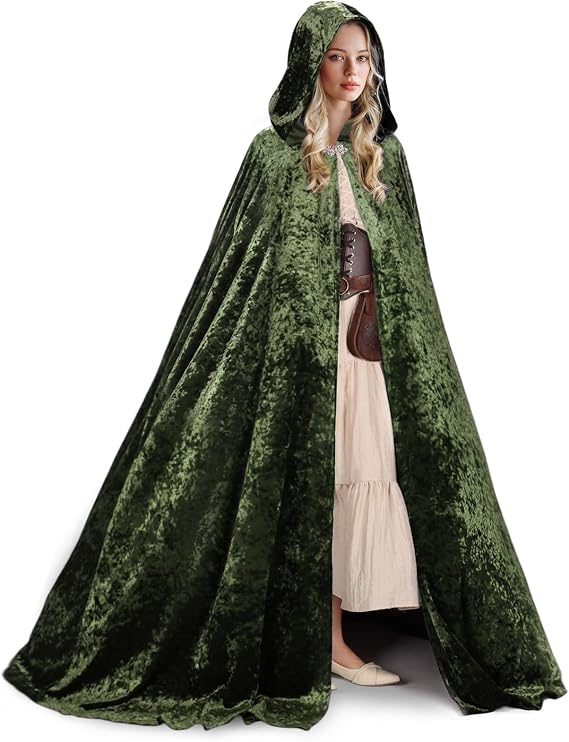 Ibeauti Velvet Cloak with Hood Women Full Length Halloween Witch Vampire Renaissance Medieval Costume Cape