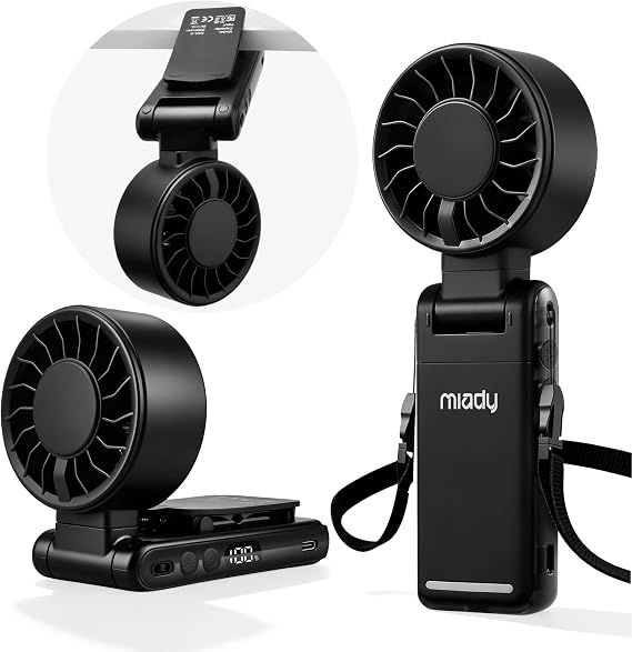 Miady Portable Handheld Turbo Fan 5 Speed Personal Fan with LED Display, 360 Adjustable Foldable Fan, 3-7 Hours Runtime Rechargeable 4-in-1 Personal Electric for Travel Office Outdoor