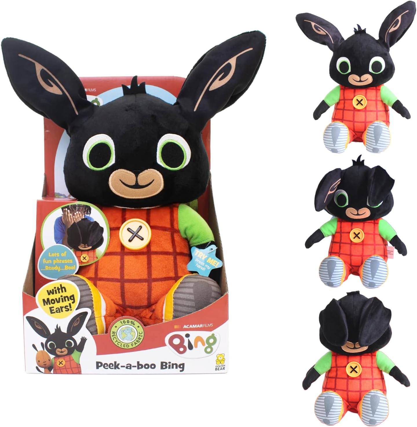 Bing, Peek-A-Boo, Talking Teddy Bear. Cute, Interactive Rabbit, Sensory Toy for 10 Months. Colourful, Listen & Learn. Sits 28cm Tall Toys.