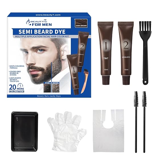 Mustache & Beard, Beard Coloring, Beard Dye for Men with Brush, Easy Application Dark Brown Mens Hair Dye