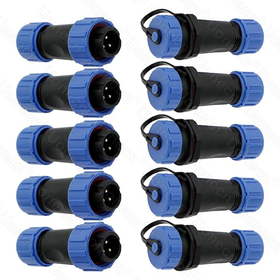 Uonecn SP13 IP68 Waterproof 3-Pin Power Connector 5 Sets Circular Kit Male Plug Female Socket LED High Power Connectors