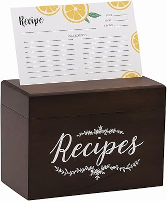 OUTSHINE Wooden Recipe Box with Cards and Dividers - 4x6 Vintage Recipe Box for Kitchen Organization - Cute Recipe Storage to Write in Your Own Recipes