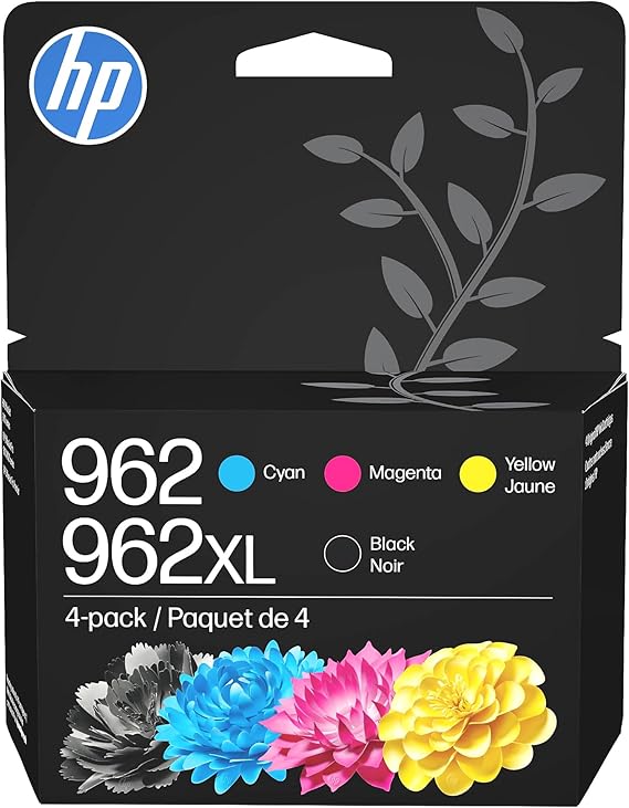 HP Original 962 Cyan, Magenta, Yellow / 962XL Black Ink Cartridges (4-Pack) | Works OfficeJet 9010 Series, OfficeJet Pro 9010, 9020 Series | Eligible for Instant Ink | 3JB34AN