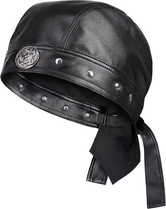 Hachapy Leather Biker Cap for Women - Adjustable Skull Motorcycle Hat with Snug Fit, Stylish Biker Head Wrap & Riding Cap