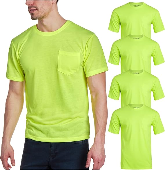 Bass Creek Outfitters Mens High Vis Shirts - 4 Pack Short Sleeve Safety Workwear High Visibility Shirts for Men (S-3XL)