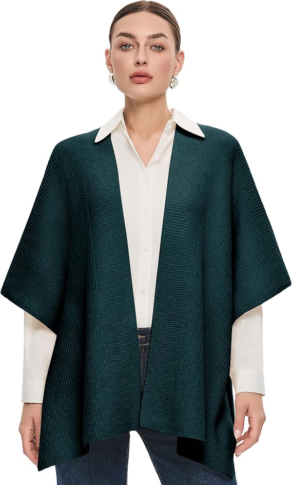 PULI Women's Open Front Chunky Shawl Wrap Rib Knit Poncho Cape Winter | Extra Warmth for Cold Fall and Winter Days