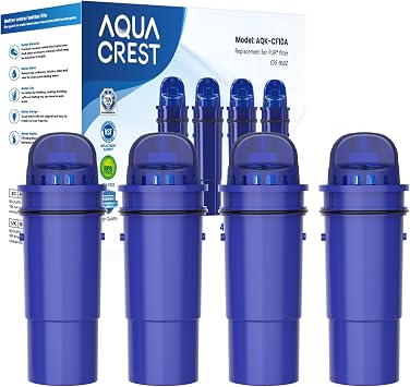 AQUA CREST CF10A Water Filter Replacement for Pur Plus Pitcher Water Filter, CRF950Z, PPF951K, PPF900Z, PPT700, PPT111, CR1100, DS1800 and All Pur Pitchers and Dispensers, NSF Certified, 4 Pack