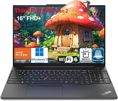 Lenovo ThinkPad E16 G2 16 FHD Business Laptop Computer, AMD Octa-Core Ryzen 7 7735HS Beat i7-1355U, 8GB DDR5 RAM, 512GB PCIe SSD, WiFi6E, Backlit KB, Fingerprint Reader, Windows 11 Pro