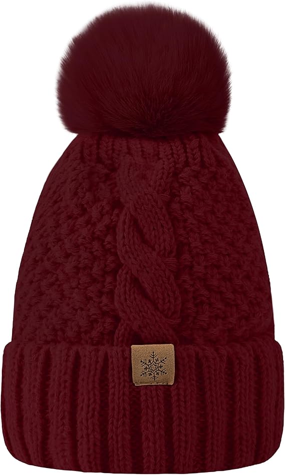 Winter Hats for Women- Winter Beanie Womens with Bobble, Soft Warm Ribbed Knit Cuffed Womens Winter Hat