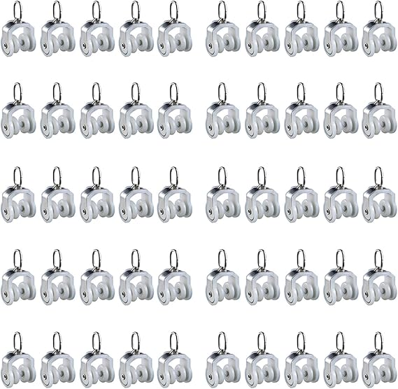 Curtain Glider Hooks Curtain Rail Rollers, Heavy-duty Curtain Rail Pulleys Runners, Durable Metal Carriers Rollers For Flexible Ceiling Curtain Track, 10/20/50pcs Mute Wheel Drapery Runners(50 PCS)