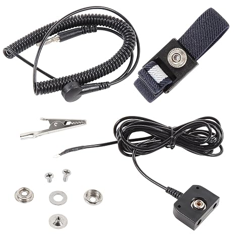 FEITA ESD Mat Anti Static Workstation Grounding Kit, 15 Feet Male Low Profile Grounding Plug Adapter, Universal Snap Kit, 8 Feet Ground Coil Cord with Alligator Clip, Navy Blue Anti-Static Wristband