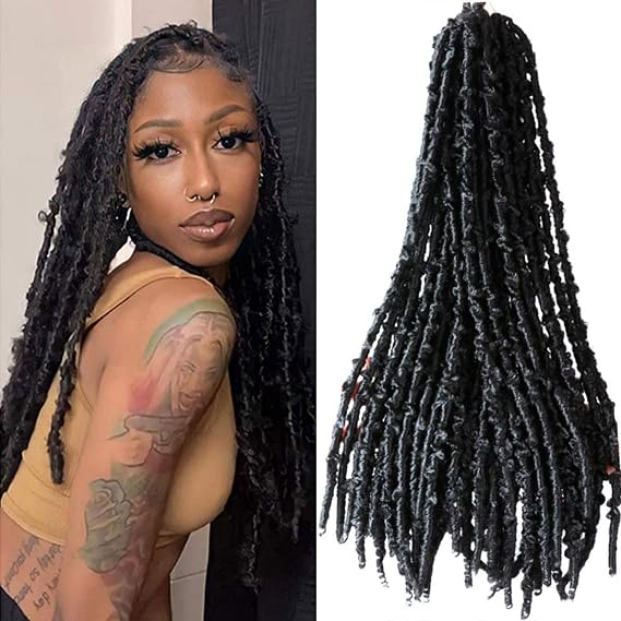 1Packs 18Inches Small Butterfly Locs Crochet Hair Pre Looped Soft New Locs Crochet Braids Crochet Distressed Butterfly Locs Hair Extensions (1B)