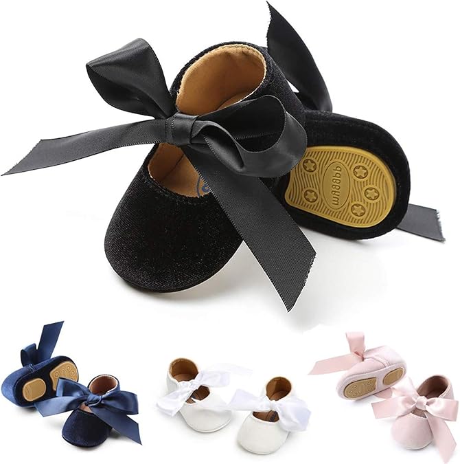 KIDSUN Infant Baby Girls Mary Jane Shoes Non-Slip Rubber Sole Ballet Slippers Princess Dress Wedding Shoe Newborn Crib Shoes First Walkers Shoes