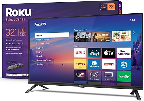 Roku Smart TV 2026 32-Inch Select Series, 720p HD TV Roku TV with Voice Remote Flat Screen LED Television with Wi-Fi for Streaming Live Local News, Sports, Movies Bluetooth Headphone Mode