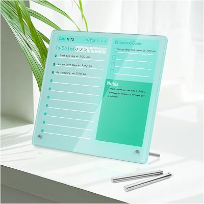 Desktop Thickened Acrylic Dry Erase Board to do List Planner Board,12x10,Tabletop Whiteboard with Stand,Frameless Green Dry Erase White Board,for OfficeHomeSchool