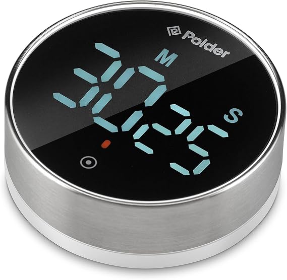 Polder Twist Digital Kitchen Timer, Extra Large Display, 100 Minute Countdown, Silent, Backlit Alert or Loud Volume, Memory Function, Magnet for Easy Storage