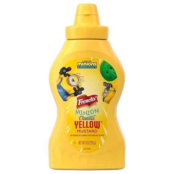 Frenchs Minion Yellow Mustard, No Flavors or Colorants From Artificial Sources, Limited Edition Offering While Supplies Last, Hot Dogs, Pretzel Dip, Hamburgers, Chicken Nuggets, Dipping Sauce, 8 oz