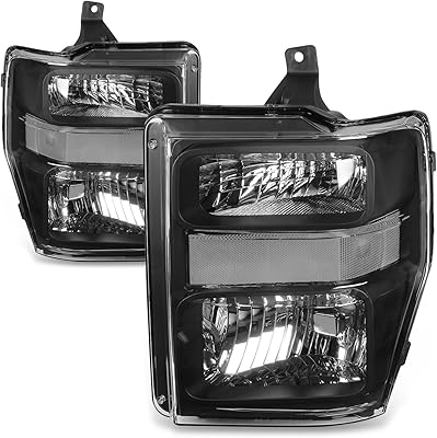 Auto Dynasty Factory Style Halogen Headlights Assembly Compatible with Ford F250 F350 F450 F550 Super Duty 2nd Gen 2008-2010, Driver and Passenger Side, Black Housing Clear Corner
