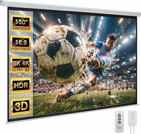 YODOLLA Projector Screen Motorized Auto Pull Down Screens(150'' 16:9 White)