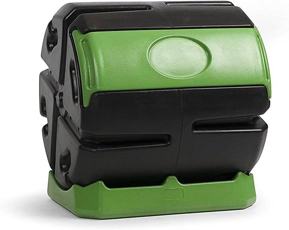 FCMP Outdoor HOTFROG Rolling Single Chamber Batch Tumbling Composter - Outdoor Rotating Garden Compost Bin (HF-RC4000WB) Black & Green (37-Gallon)
