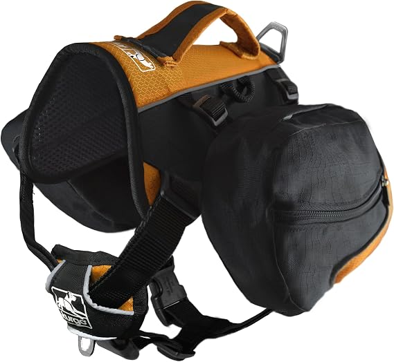 Kurgo Big Baxter Dog Backpack Harness, Black/Orange | Integrated Harness & 2-Sided Saddlebag Holds 7.5L, 8 Adjustment Points, Reflective Trim, Padded Handle, for Dogs 50-110 Lb