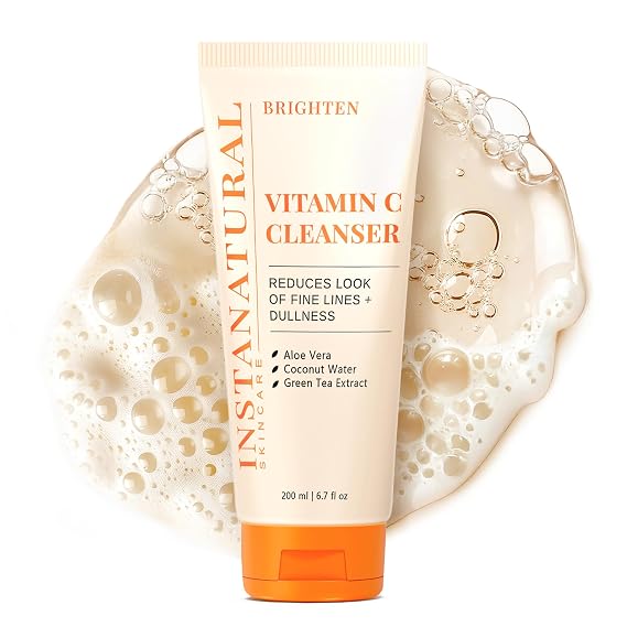 InstaNatural Vitamin C Cleanser Face Wash: Brightening, 6.7 Fl Oz | With Coconut Water, Aloe Vera, and Green Tea Extract, for Fine Lines, Uneven Texture, and Dullness, All Natural Face Wash