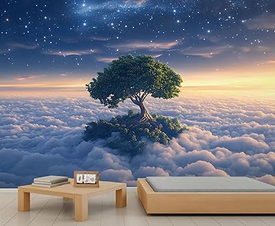 Ink Painting Wall Mural, Lonely Tree Mural, Black and White Wallpaper, Rough Tree Wall Murals for Living Room Bedroom TV Background Dining Room Non-self-Adhesive