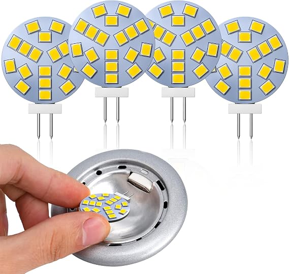 G4 LED Bulbs Daylight White, 2W Equivalent to 20W Halogen, G4 Bi-Pin Base, AC/DC 12V, 4000K, 120° Wide Angle, 220 LM, Recessed Lighting, Track Lighting, Non-Dimmable, 4-Pack [Energy Class E]