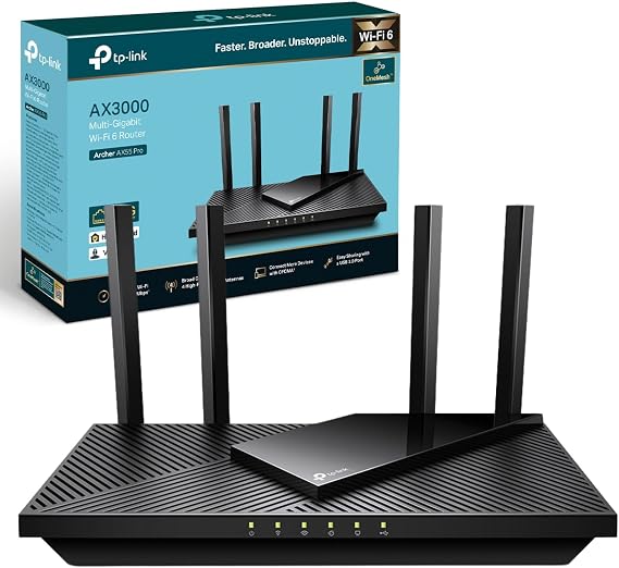 TP-Link AX3000 Multi-Gigabit Wi-Fi 6 Router with 2.5G Port, Dual-Band, OneMesh™ /VPN Supported, USB 3.0 Port, Qualcomm CPU, Ideal for Gaming Xbox/PS4/8K Steam, TP-Link HomeShield (Archer AX55 Pro)