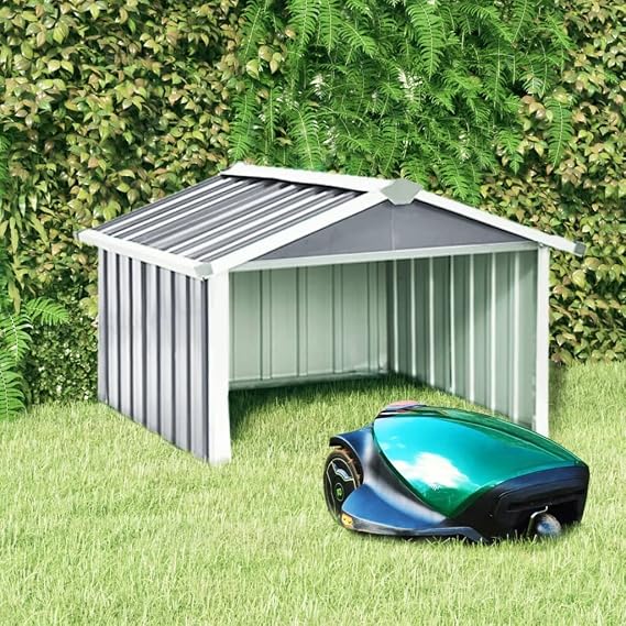 Outdoor Robot Lawnmower Shed, Galvanized Steel Storage for Garden Tools, Weatherproof and Durable with Sleek Green Finish Grey, 36.2 x 36.2 x 24.8 in