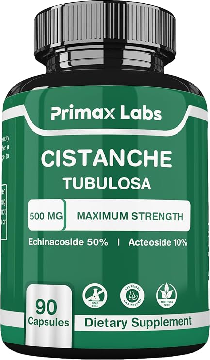 Cistanche Supplement Men & Women - 50% Echinacoside & 10% Acteoside - Strength Cistanche Tubulosa Extract 500mg Per Serving - Vegan Capsules Zero Fillers - Gluten Free - Non GMO (90 Capsules)