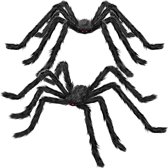 QPMR Halloween Decorations Outdoor, 2PCS 59" Scary Giant Spiders, Halloween Party Decorations, Large Haunted House Props,Yard Lawn Decorations Indoor Black