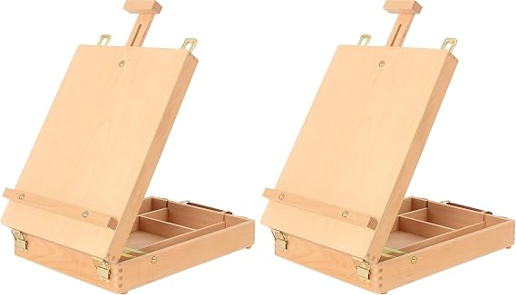 Art Supplies Box Easel Sketchbox Painting Storage Box, Adjust Wood Tabletop Easel for Drawing &amp; Sketching Student (Pack of 2)