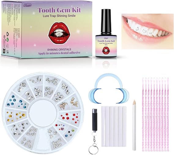 Tooth Gems Kit - DIY Teeth Crystal Decoration Kit for Women - Removable Tooth Rhinestone Ornaments - Teeth Decor Fashionable Diamond Gems with Storage Case for Temporary Sparkling Smile Accessories