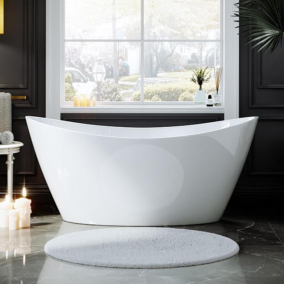 Empava Luxury 67 inch Acrylic Freestanding Bathtub Contemporary Soaking Tub with Overflow and Drain White BT518