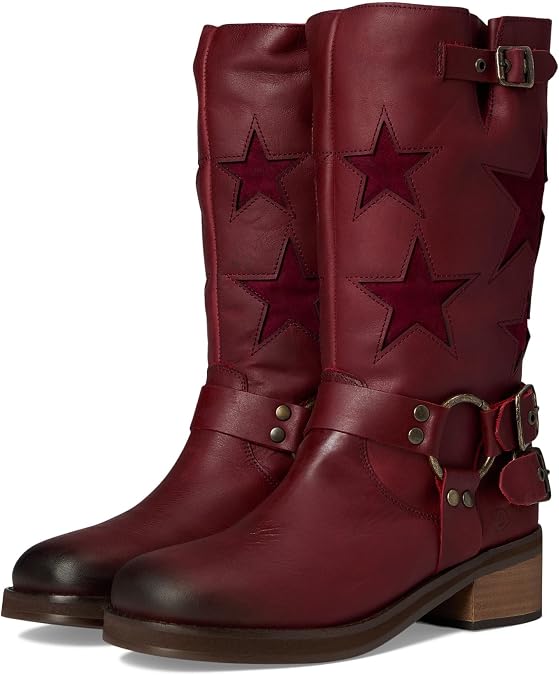 Dingo Womens Blacklist Tooled Inlay Round Toe Pull On Motorcycle Casual Boots Mid Calf Mid Heel 2-3"