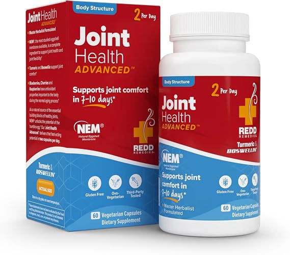 Redd Remedies, Joint Health Advanced, Helps Strengthen Connective Tissue and Cartilage, Fast-Acting Comfort with Boswellia Serrata and Turmeric, 60 Vegetarian Capsules