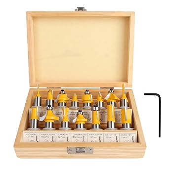 Router Bits Set 1/2 Inch of 15 Pieces, 1/2 Shank Tungsten Carbide Tipped Router Bits for Professional Woodworkers and Beginners with Wooden Storage Box, Woodwork Tools