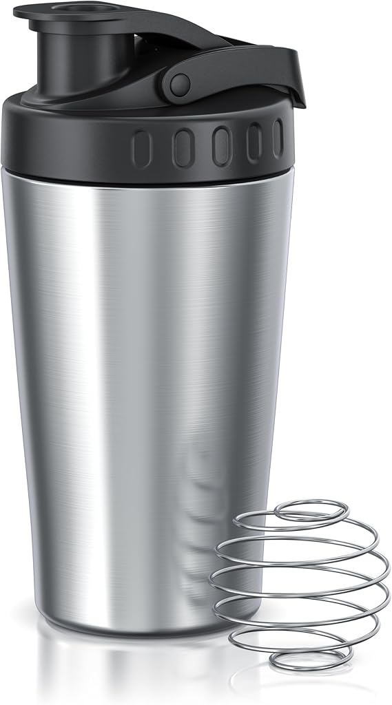arendo Protein Shaker Bottle, Stainless Steel with Wire Mixball Whisk, 500ml, Leakproof, BPA-Free, Perfect for Mixing Powdered Shakes pre Workout,Premium Shaker for Protein Shakes, Dishwasher Safe