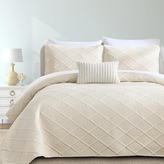 Yiran Full/Queen Quilt Set, Fall Bedding Set, Beige Bedspread