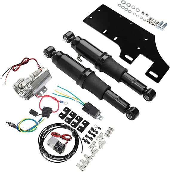 TCT-MOTORPARTS Rear Air Ride Suspension Fit for Harley Touring 1994-2025 | Fit for Bagger Road King Electra Street Road Glide; Adjustable; Fully Collapsed approx. 9.64''; fully extended 14.17''