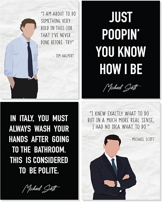 RUIYAN The Office Hope Posters, Postive Motivating Quotes, Funny Success Art Printing, Humorous Sayings Rules Wall Art Print for Office, Set of 4(8x10, Unframed)- Canvas Wall Decor