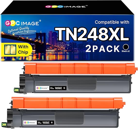GPC Image TN248XL Black Toner Cartridges, Compatible with Brother TN248BK Toner, for Brother DCP-L3560CDW MFC-L3760CDW DCP-L3520CDWE DCP-L3520CDW MFC-L8390CDW MFC-L3740CDWE MFC-L3740CDW (2 Packs)