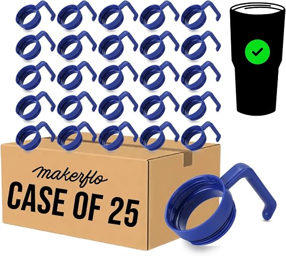 makerflo Blue Tumbler Handle for 30oz & 40oz Tumblers Twist-On, Twist-Off Craft Accessory, Ergonomic Grip, Leak-Proof Lid, Ideal for Craft and Personalization Epoxy Pack of 25