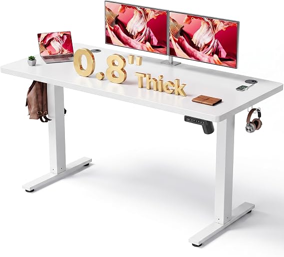 Electric Standing Desk Adjustable - 55 x 24 Inch Sit Stand up Desk with 0.8 Inch Thick Tabletop - Adjustable Height Table with 3 Memory Preset, Cable Management for Home Office