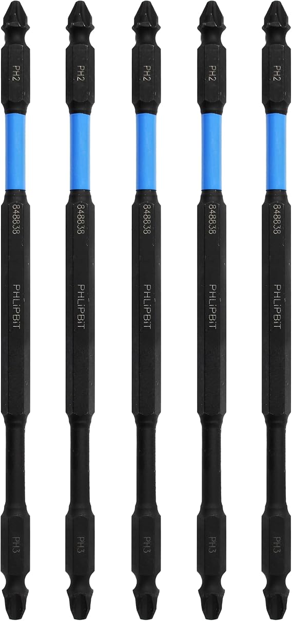 ORiGiNAL - PH2+PH3, 6 INCH, 5pk. Double End+Double Duty, 1/4" Hex IMPACT BiT, USA-IRPB6PH2PH3-5 (Blue/Black Drives #8/10/12/14-1/4" Phillips Screw) "ULT" MULTi S/Driver Compatible