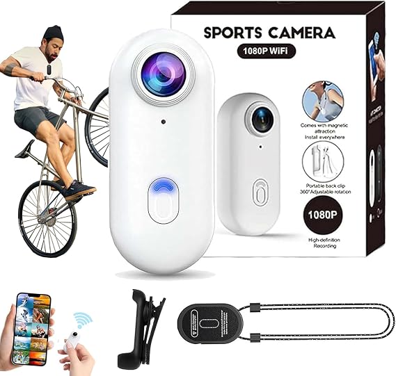 POV Camera, HD Action Camera, The Snap Cam, 1080p/4k Mini Body POV Pro Action Cam with Audio Video, Wearable Adventure Sports Cameras for Vlogging Cycling Diving (White, 1080P)